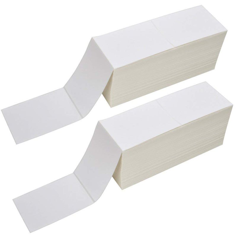 RyhamPaper ريهام بيبر ملصقات حرارية مباشرة 4" × 6" - ملصقات شحن بريدية بيضاء، مثقبة، لاصق دائم 2000 ملصق لكل كومة (2 كومة - 4000 ملصق)  - Image 1